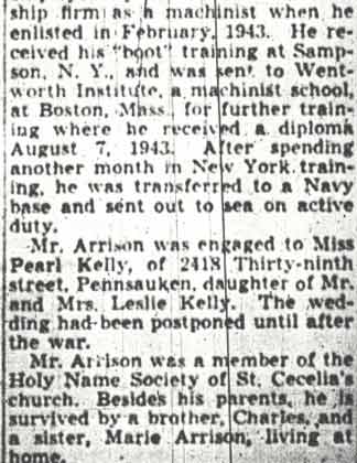Camden Courier-Post, April 21, 1944 — Joseph C. Arrison Funeral Monday, part 3