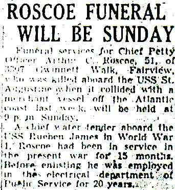 Roscoe Funeral Will Be Sunday — Camden Courier-Post, January 13, 1944