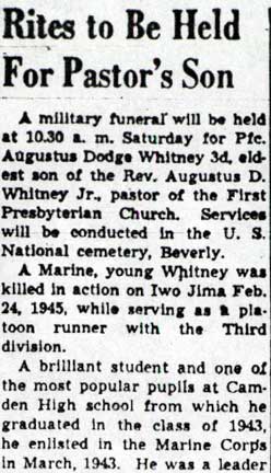 Rites to Be Held For Pastor's Son — Camden Courier-Post, April 15, 1948