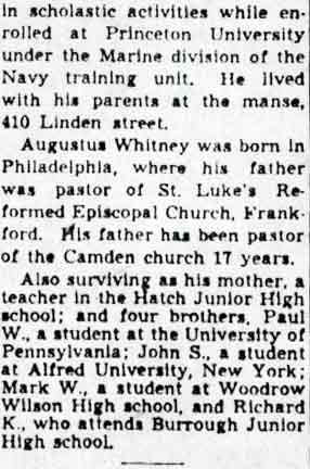 Rites to Be Held For Pastor's Son — Camden Courier-Post, April 15, 1948 (continued)