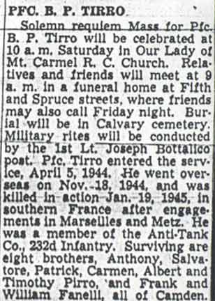 PFC. B. P. Tirro — Camden Courier-Post, May 18, 1949