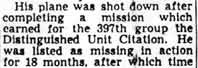 His plane was shot down after completing a mission