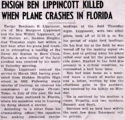 Ensign Ben Lippincott Killed When Plane Crashes in Florida