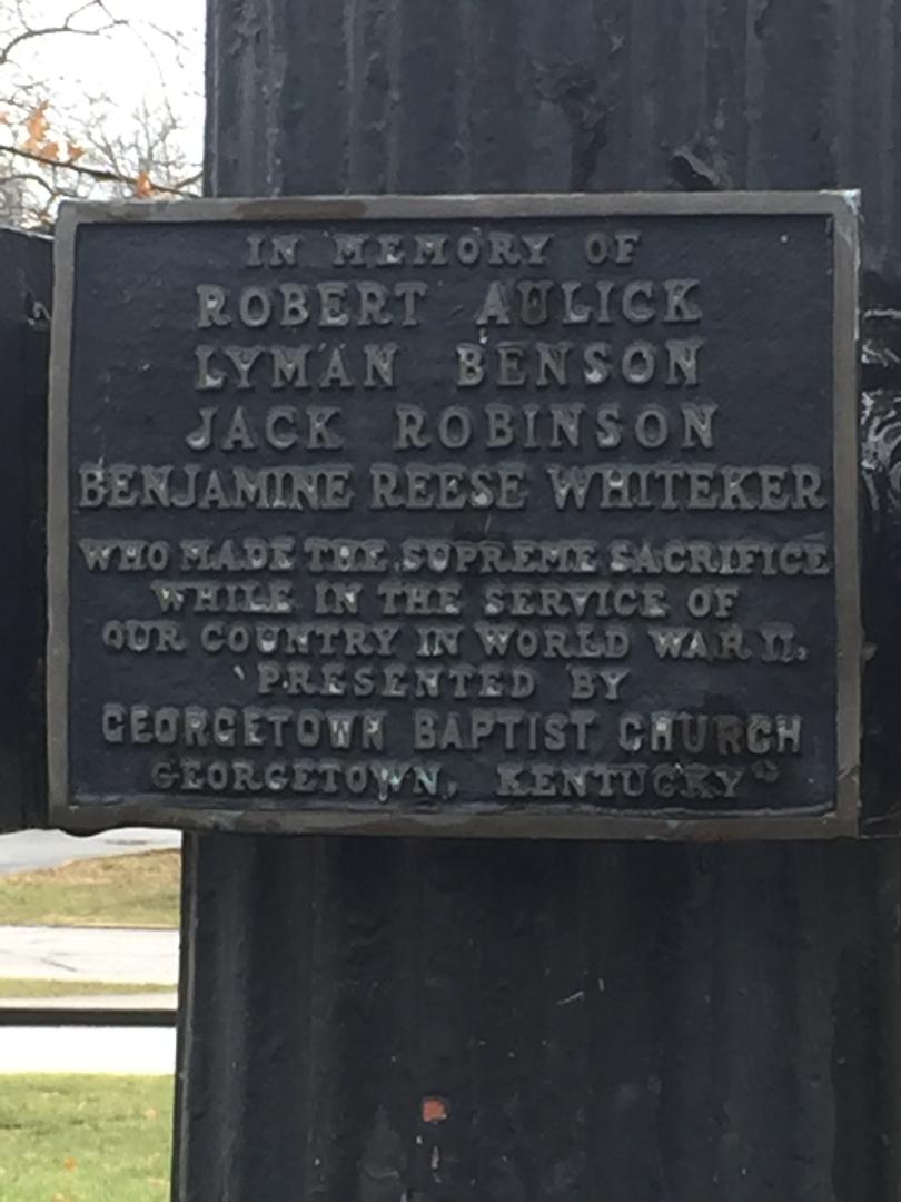 Memorial plaque at Georgetown College honoring Benjamin R. Whiteker