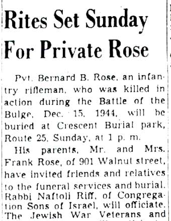 Rites Set Sunday For Private Rose — Camden Courier-Post, April 8, 1949