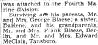 Camden Courier-Post obituary for Sgt. George Blaese, continued