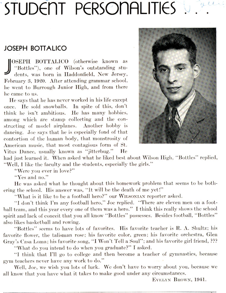 Joseph Bottalico — January 1939 Woodrow Wilson High School Yearbook