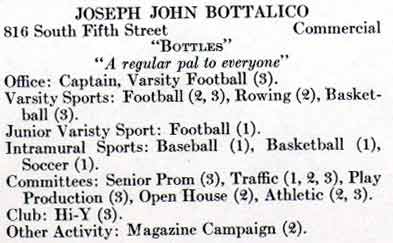 Joseph Bottalico — June 1939 Woodrow Wilson High School Yearbook, caption page