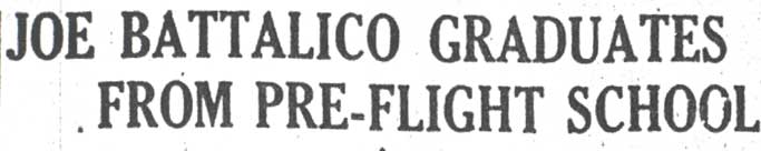 Joe Battalico Graduates from Pre-Flight School — Camden Courier-Post, September 17, 1942, headline
