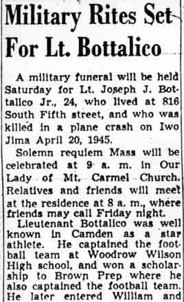 Military Rites Set For Lt. Bottalico — Camden Courier-Post, part 1