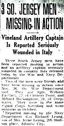 Camden Courier-Post, January 5, 1944 — 3 So. Jersey Men Missing in Action