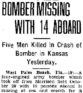 Bomber Missing With 14 Aboard — Ironwood Daily Globe November 17, 1943