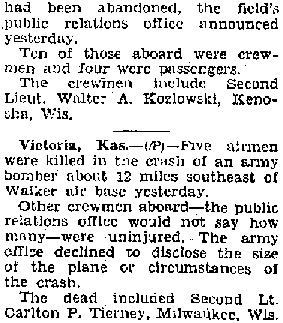 Five Airmen Killed in bomber crash near Walker air base — Carlton P. Tierney among the dead