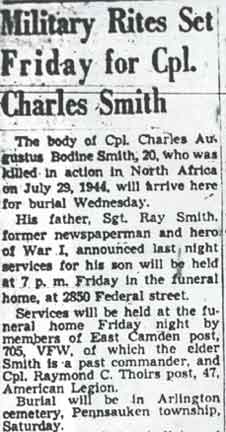 Military Rites Set Friday for Cpl. Charles Smith