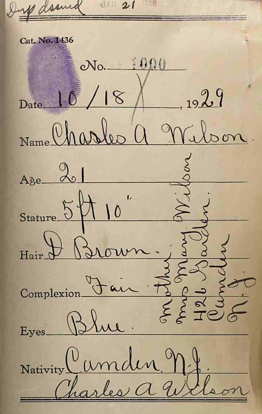 Charles A. Wilson Seaman's Protection Certificate, 1929