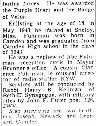 Services Sunday For Infantryman (continued) — Camden Courier-Post, April 8, 1949