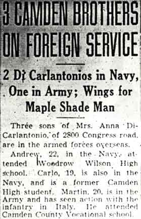 The DiCarlantonio brothers — Camden Courier-Post, February 25, 1944