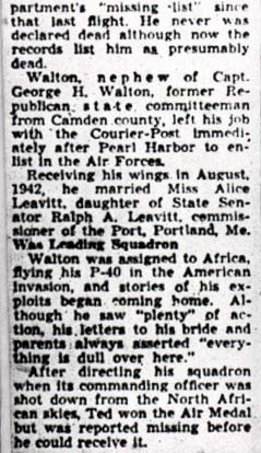 Newspaper clipping continued: Medal Awarded To Ted Walton