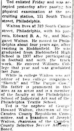 Newspaper clipping continued: Ted Walton joins the Air Corps