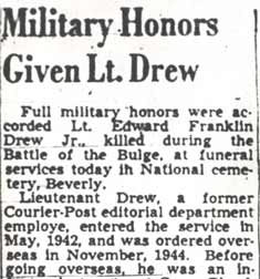Military Honors Given Lt. Drew — Camden Courier-Post, November 19, 1947