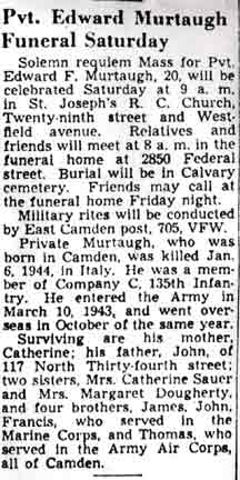Pvt. Edward Murtaugh Funeral Saturday, Camden Courier-Post, September 29, 1948