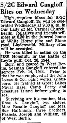 Camden Courier-Post obituary for Edward Gangloff
