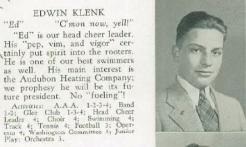 Edwin John Klenk, Audubon High School yearbook 1937