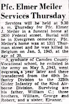 Pfc. Elmer Meiler Services Thursday, Camden Courier-Post, December 9, 1947