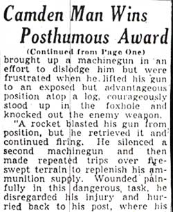 Courier-Post article about Medal of Honor, October 30 1945, page 2