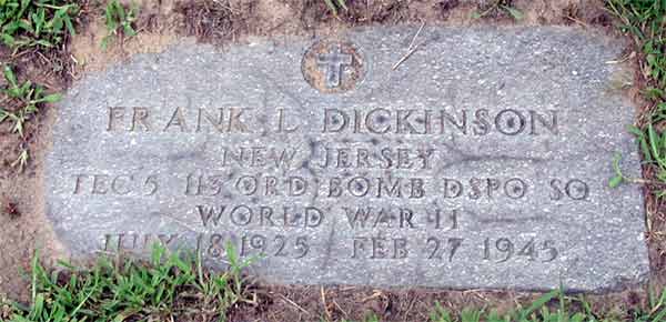 Military grave marker for Technician Fifth Class Frank L. Dickinson, Cedar Grove Cemetery, Gloucester City, New Jersey