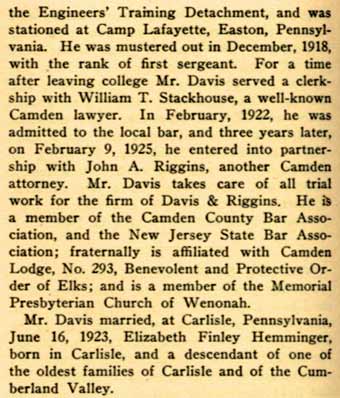 Biography of Frank Walter Davis in South Jersey: A History 1664-1924, page 2