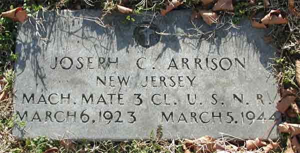 Grave of Joseph C. Arrison at Calvary Cemetery, Pennsauken