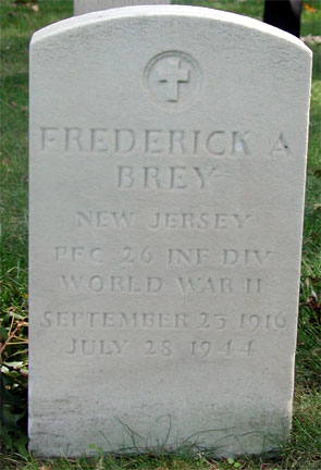 Grave marker for Frederick A. Brey at Beverly National Cemetery