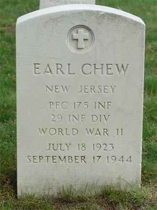 Grave of Earl Chew at Beverly National Cemetery