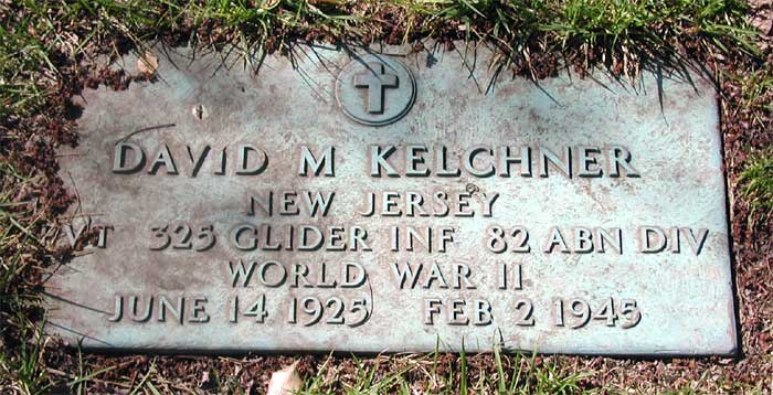 Grave marker of Private David M. Kelchner at Locustwood Memorial Park, Cherry Hill, New Jersey