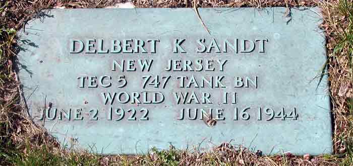Gravestone of Delbert K. Sandt at Locustwood Memorial Park, Cherry Hill, New Jersey