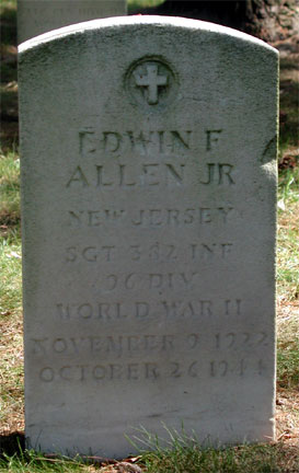 Grave marker of Sergeant Edwin F. Allen Jr., Beverly National Cemetery