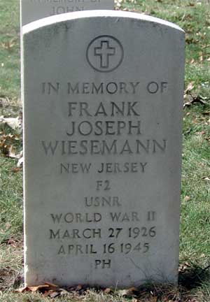 Memorial to Frank Wiesemann at Beverly National Cemetery