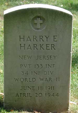 Grave marker of Harry E. Harker at Beverly National Cemetery