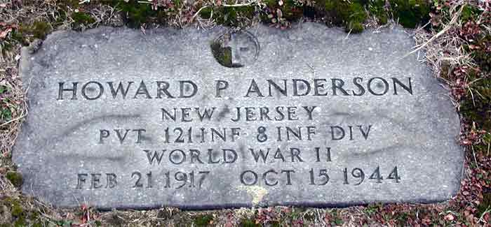 Grave marker of Howard P. Anderson at Harleigh Cemetery