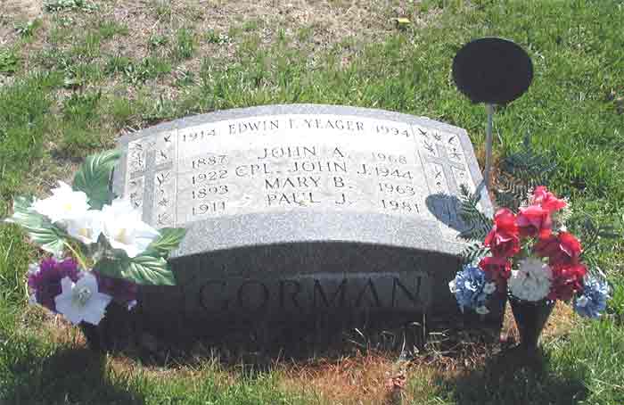 Grave of Corporal John J. Gorman at New St. Mary's Cemetery, Bellmawr, NJ