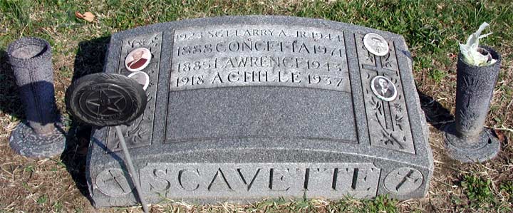 Gravestone of Sergeant Lawrence A. Scavett Jr., New St. Mary's Cemetery, Bellmawr NJ