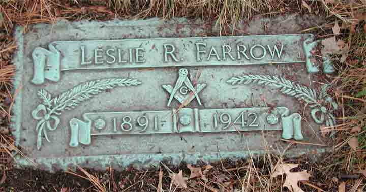 Gravestone of Leslie R. Farrow Sr., Lakeview Memorial Park, Cinnaminson NJ
