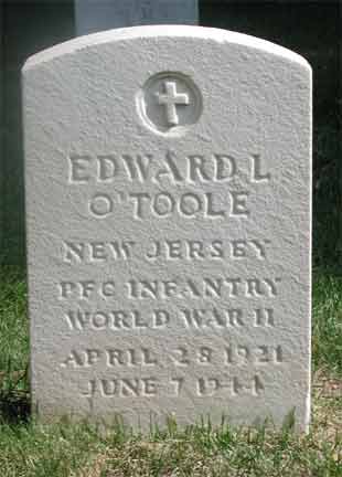 Grave of Edward L. O'Toole at Beverly National Cemetery, Beverly, NJ