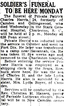 Soldier's Funeral to Be Here Monday, Camden Courier-Post, June 5, 1942