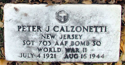 Headstone of Sergeant Peter J. Calzonetti at Calvary Cemetery, Cherry Hill, NJ
