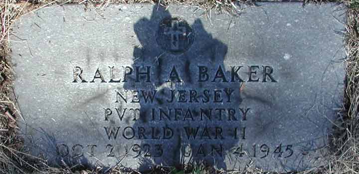 Grave marker of Private Ralph A. Baker at Arlington Cemetery, Pennsauken, NJ