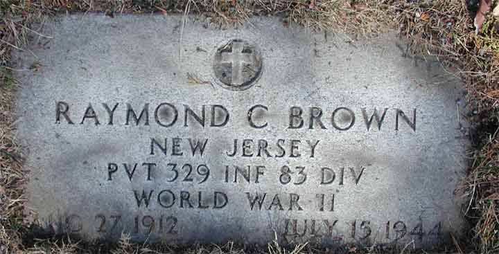 Grave marker of Private Raymond C. Brown at Arlington Cemetery, Pennsauken NJ