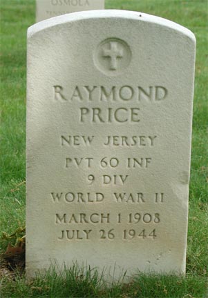 Raymond Price grave marker, Beverly National Cemetery