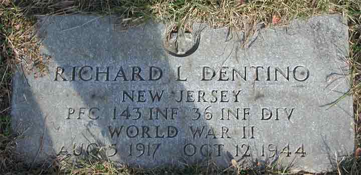 Military grave marker of Private First Class Richard L. Dentino at Calvary Cemetery, Cherry Hill NJ